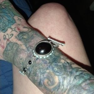 Turquoise and black obsidian sterling silver 925 bracelet
